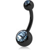Black Pvd Coated Surgical Steel Double Swarovski Crystals Jewelled Navel Banana