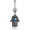 Surgical Steel Jeweled Navel Banana With Dangling Charm - Hamsa Hand