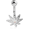 Rhodium Plated Brass Jewelled Navel Banana - Marijuana Leaf