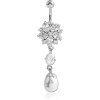 Rhodium Plated Brass Snowflake Jewelled Navel Banana With Dangling Charm - Synthetic Pearl