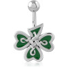 Surgical Steel Navel Banana Green Enamel Celtic Knot With Shamrock Charm