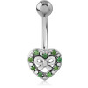 Surgical Steel Navel Banana Green Gems With Heart And Bow Charm