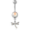 Surgical Steel Navel Banana Jewelled Top With Dragonfly Dangle Charm Red Gems