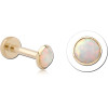 14k Yellow Gold Top With Gold Pvd Coated Titanium Threadless Labret Bezel Opal