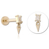 14k Gold Top With Gold Pvd Titanium Threadless Labret Square Gem With Spike Charm