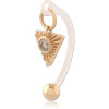 Gold Pvd 18k Coated Surgical Steel Triangle With Bioflex Curved Barbell With Gem Charm