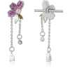 316l Surgical Steel Industrial Sliding Charm Flower Pink Gems With Dangle Chains