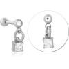 316l Surgical Steel Micro Barbell Clear Bezel-set Gem With Square Charm