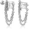 316l Surgical Steel Barbell Square Clear Gem With Star Charm And Double Chains