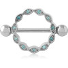 Surgical Steel Nipple Shield Scalloped Ring With Aqua Pave Gems Barbell