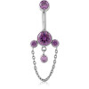 Titanium Internal Navel Banana Purple Gem Cluster With Chain And Dangle