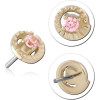 14k Yellow Gold Top With Titanium Threadless Pin Textured Circle With Pink Center Gem