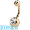 Sterile Zircon Gold Pvd Coated Titanium Double Opitma Crystal Jewelled Navel Banana