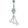 Surgical Steel Jewelled Navel Banana With Dangling Charm - Three Stars