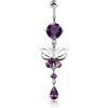 Rhodium Plated Brass Jewelled Navel Banana With Dangling Charm - Butterfly