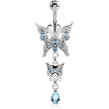Rhodium Plated Brass Jewelled Navel Banana With Dangling Charm - Butterfly