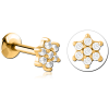 Gold Pvd Coated Surgical Steel Internally Threaded Jewelled Micro Labret - Flower