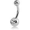 Titanium Internally Threaded Double Swarovski Crystal Jewelled Mini Navel Banana