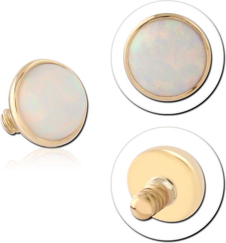 14K GOLD ROUND SYNTHETIC OPAL JEWELED DISC FOR 1.6MM INTERNALLY THREADED PINS
