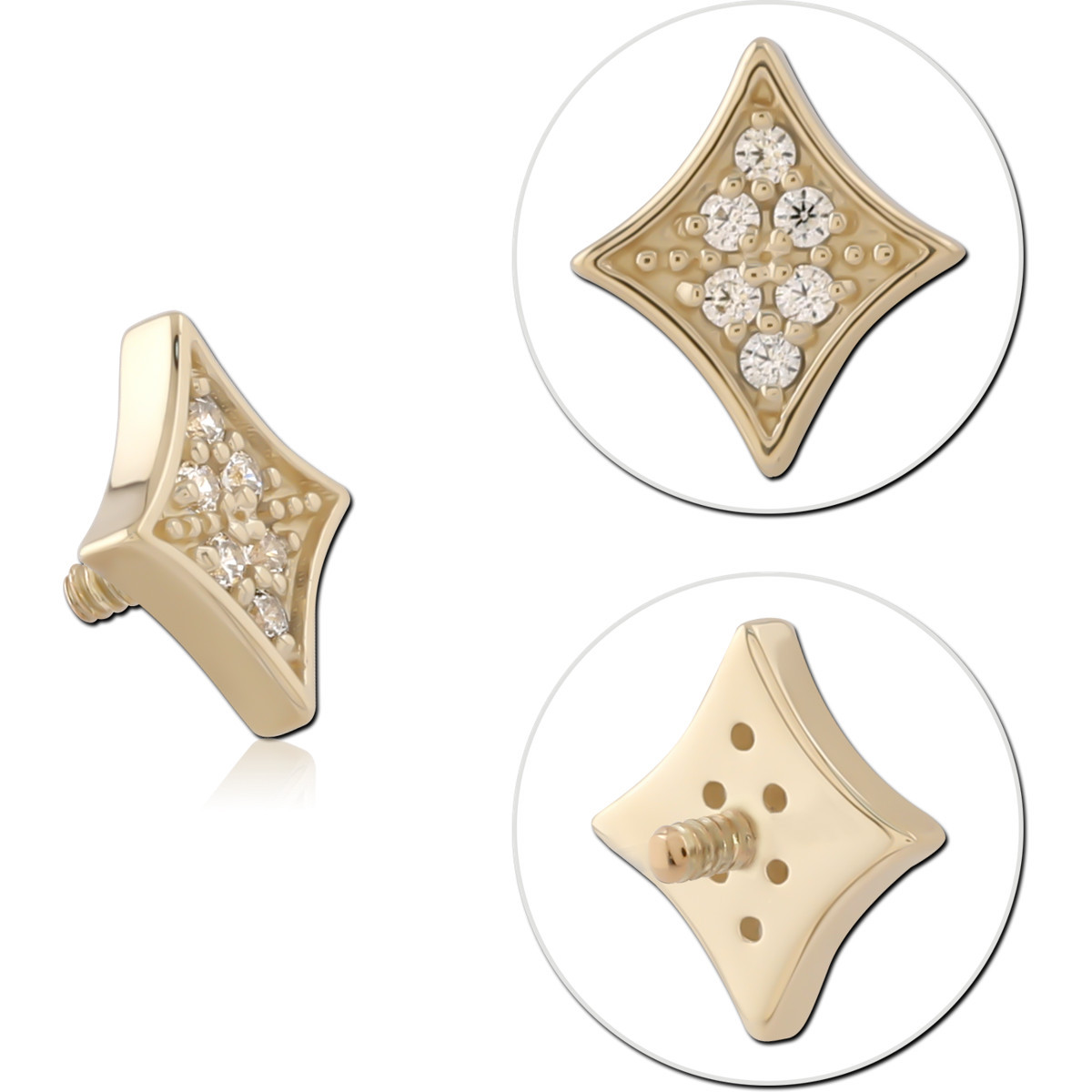 14K YELLOW GOLD INTERNAL THREADED ATTACHMENT FOR 1.2MM KITE SHAPE PAVE GEM CLUSTER