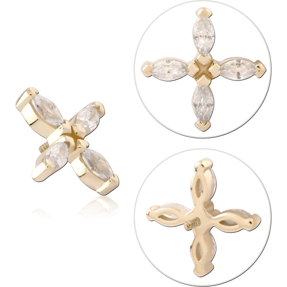 14K YELLOW GOLD INTERNAL THREADED ATTACHMENT FOR 1.2MM TOP FOUR MARQUISE GEM CROSS