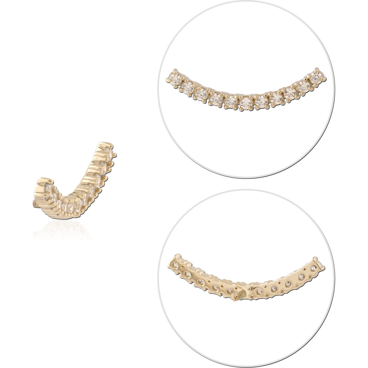 14K YELLOW GOLD INTERNAL THREADED ATTACHMENT FOR 1.2MM TOP CURVED GRADUATED ROW OF ROUND GEMS