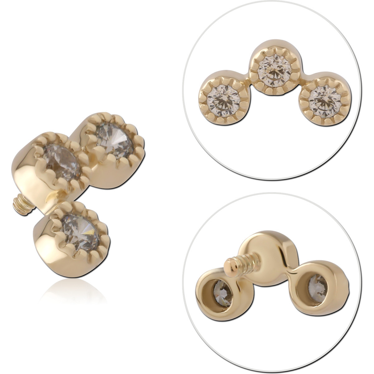 14K YELLOW GOLD INTERNAL THREADED ATTACHMENT FOR 1.2MM TOP TRIPLE ROUND GEM CURVE