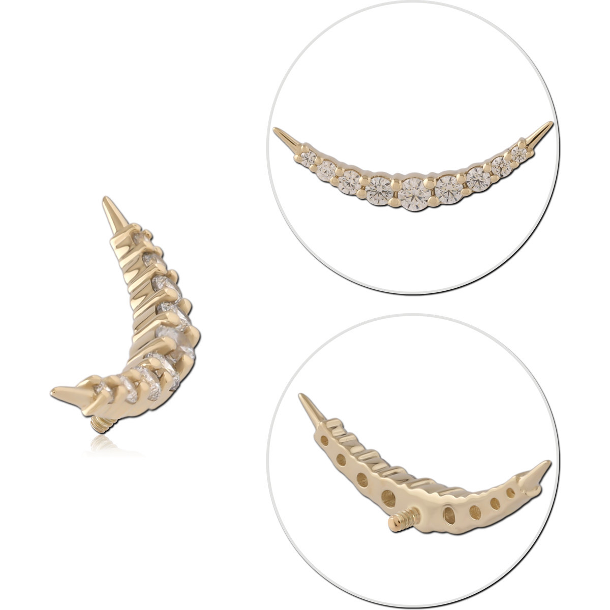 14K YELLOW GOLD INTERNAL THREADED ATTACHMENT FOR 1.2MM TOP CURVED ROW ROUND GEM CLUSTER