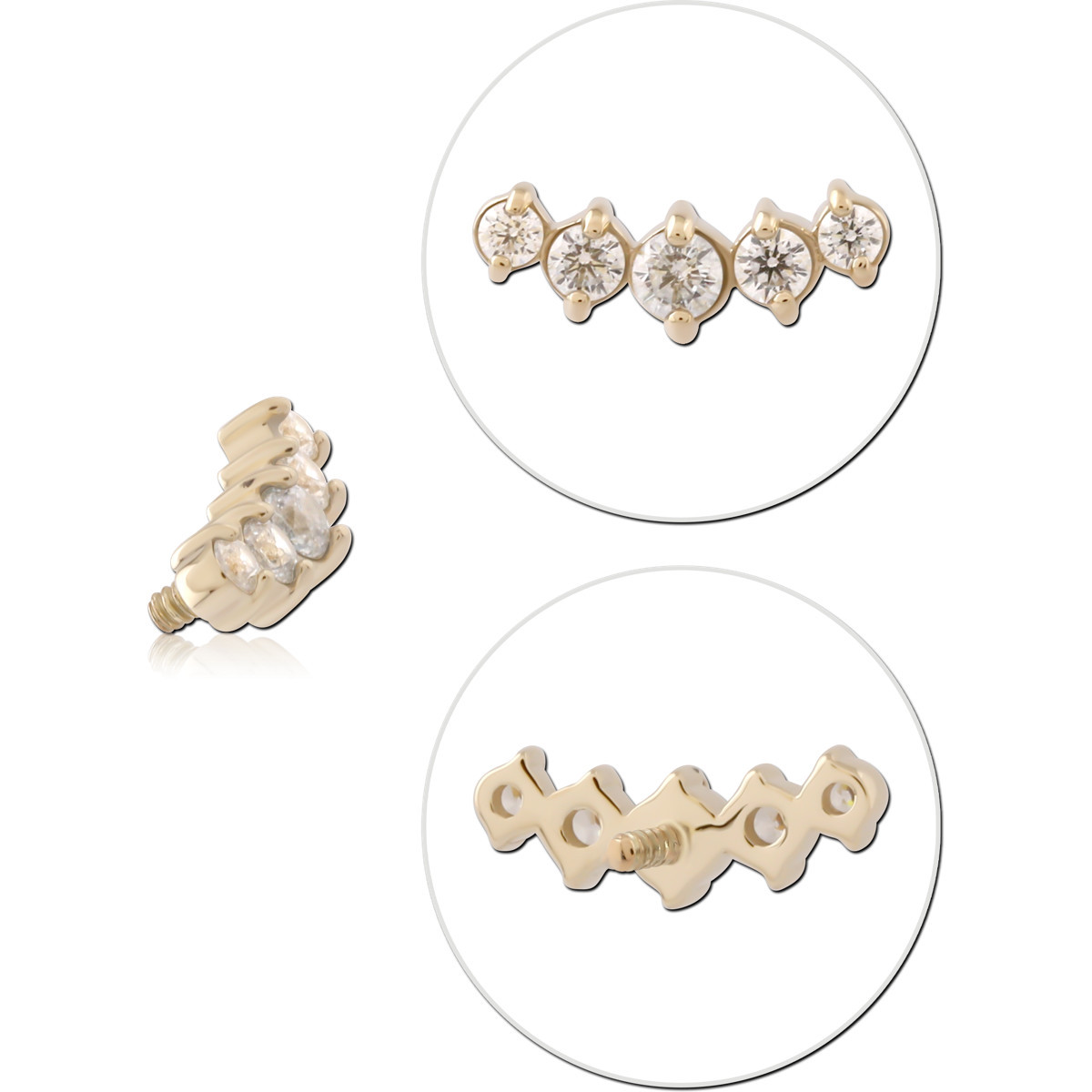 14K YELLOW GOLD INTERNAL THREADED ATTACHMENT FOR 1.2MM TOP FIVE ROUND GEM CLUSTER