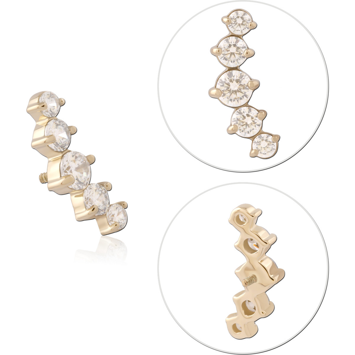 14K YELLOW GOLD INTERNAL THREADED ATTACHMENT FOR 1.2MM TOP VERTICAL GRADUATED ROUND GEM CLUSTER