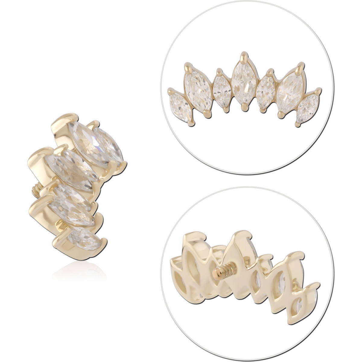 14K YELLOW GOLD INTERNAL THREADED ATTACHMENT FOR 1.2MM TOP CURVED FIVE MARQUISE GEM CLUSTER