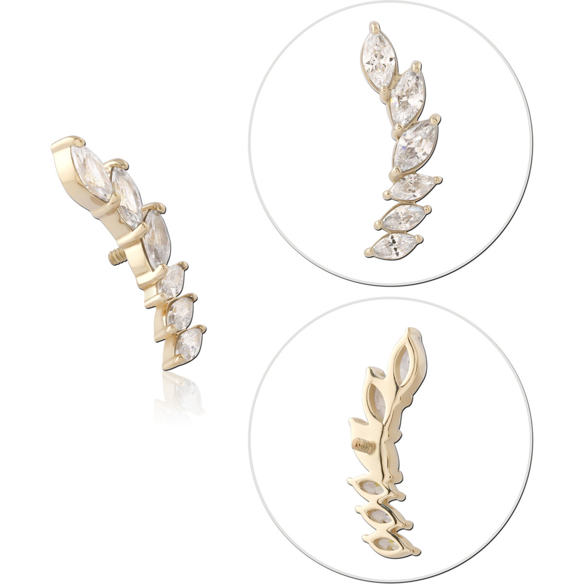14K YELLOW GOLD INTERNAL THREADED ATTACHMENT FOR 1.2MM CURVED MARQUISE FIVE GEM RIGHT