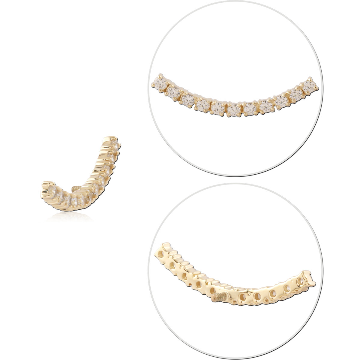 14K YELLOW GOLD INTERNAL THREADED ATTACHMENT FOR 1.2MM CURVED PAVE ROUND GEM ROW