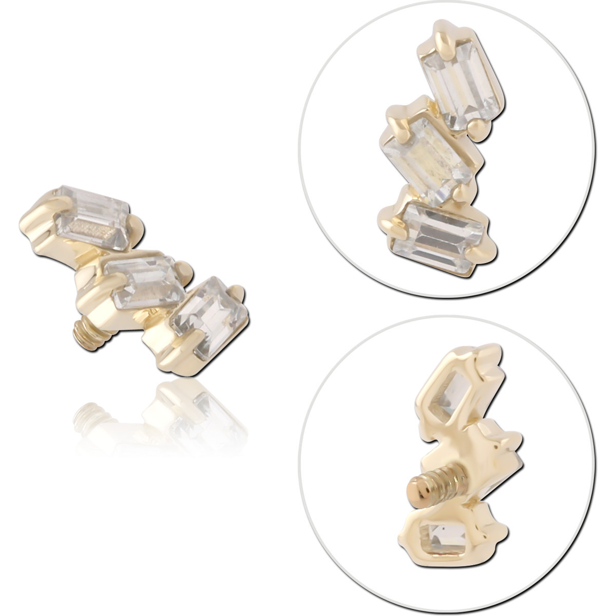 14K YELLOW GOLD INTERNAL THREADED ATTACHMENT FOR 1.2MM ANGLED BAGUETTE GEM TRIO LEFT