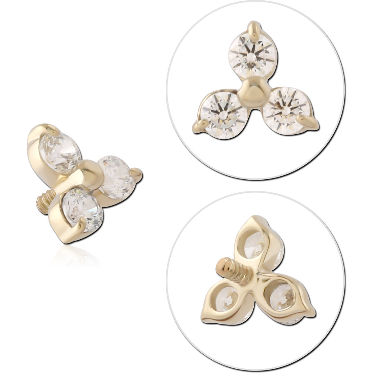 14K YELLOW GOLD INTERNAL THREADED ATTACHMENT PRONG SET TRIPLE GEM TRIANGLE