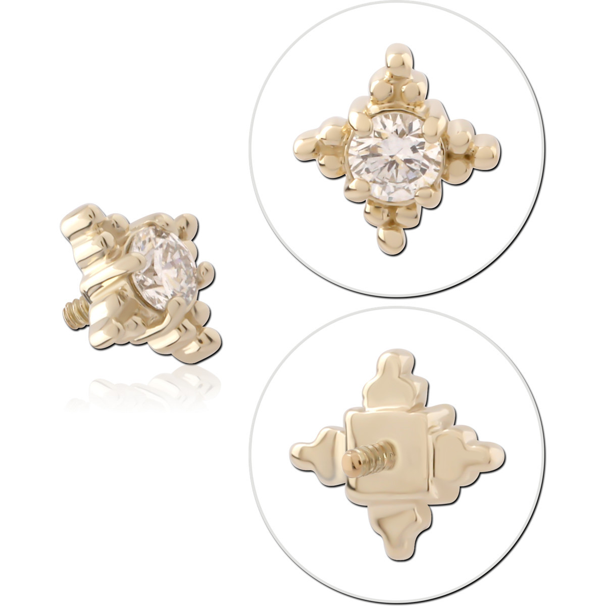 14K YELLOW GOLD INTERNAL THREADED ATTACHMENT BEADED DIAMOND FRAME SINGLE GEM