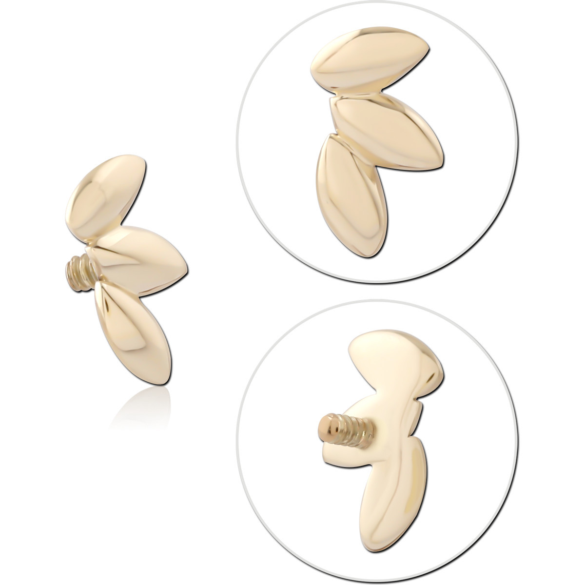 14K YELLOW GOLD INTERNAL THREADED ATTACHMENT TRIPLE MARQUISE LEAF CLUSTER RIGHT FACING