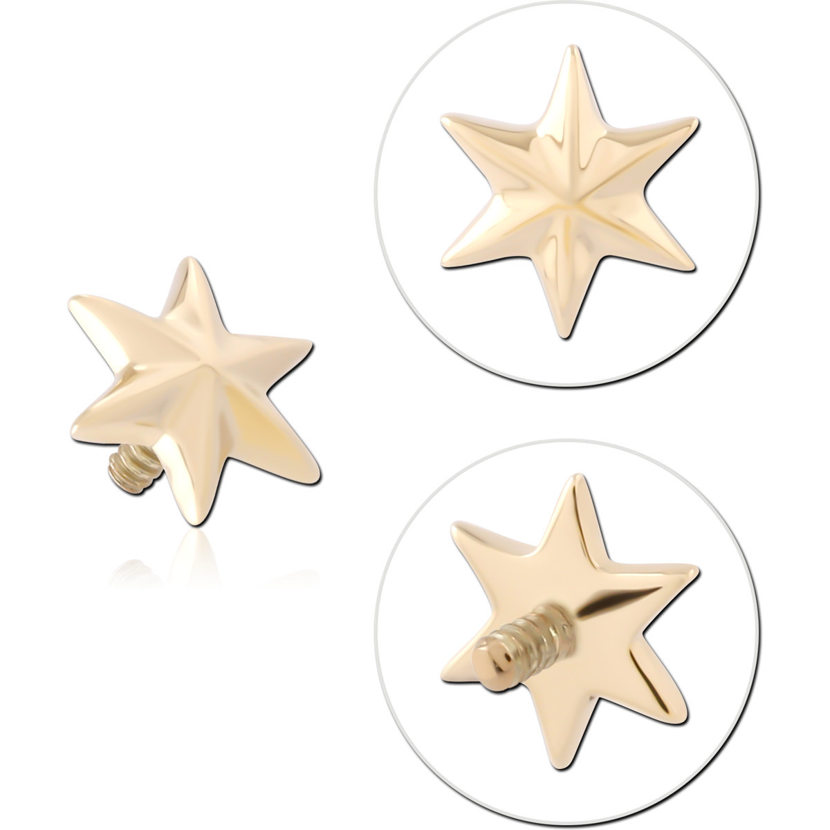 14K YELLOW GOLD INTERNAL THREADED ATTACHMENT FIVE POINT STAR DESIGN
