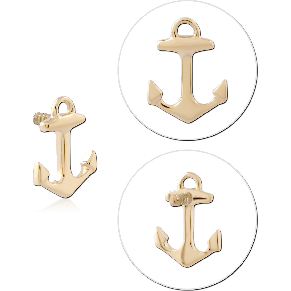 14K YELLOW GOLD INTERNAL THREADED ATTACHMENT NAUTICAL ANCHOR DESIGN