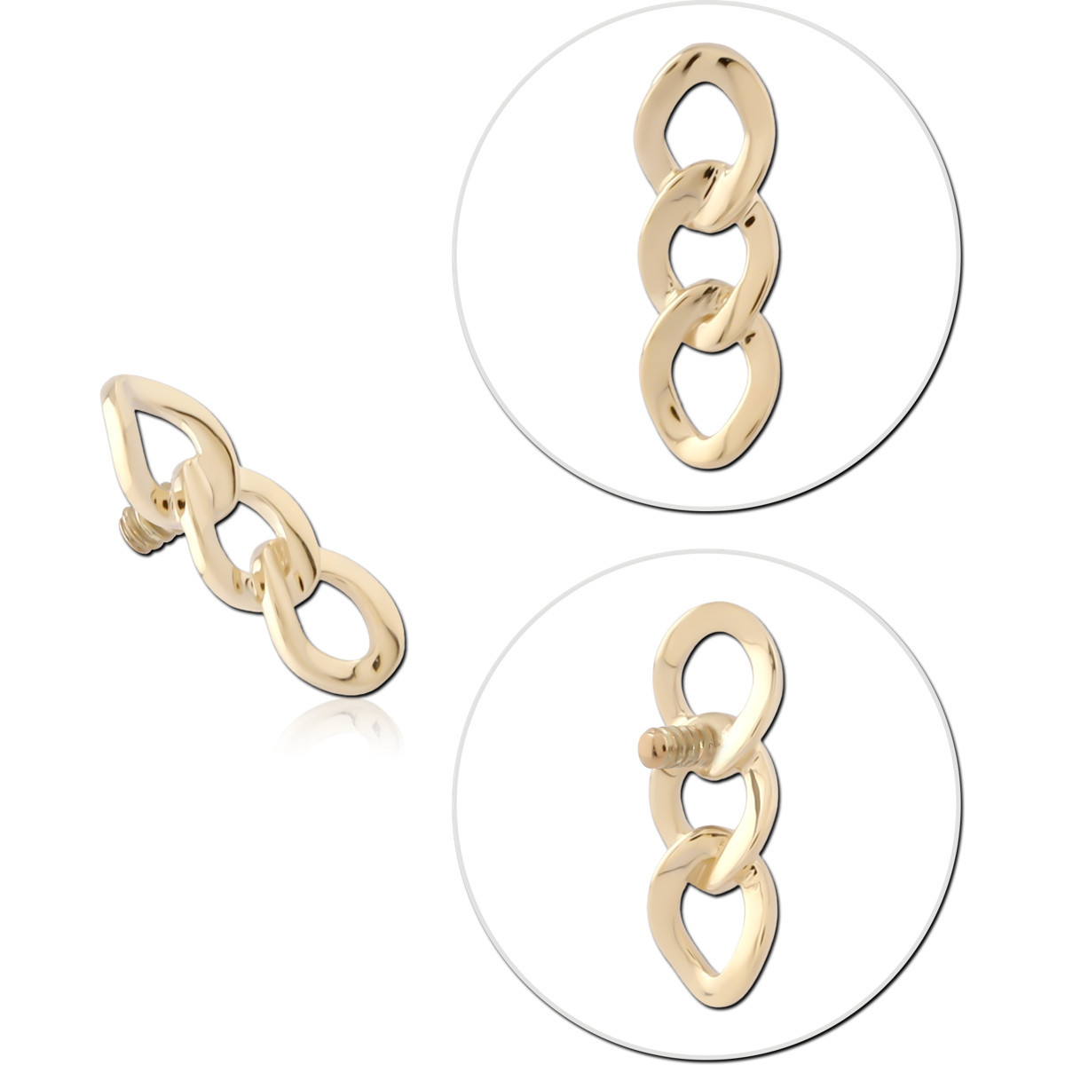 14K YELLOW GOLD INTERNAL THREADED ATTACHMENT TRIPLE INTERLOCKING CHAIN LINKS