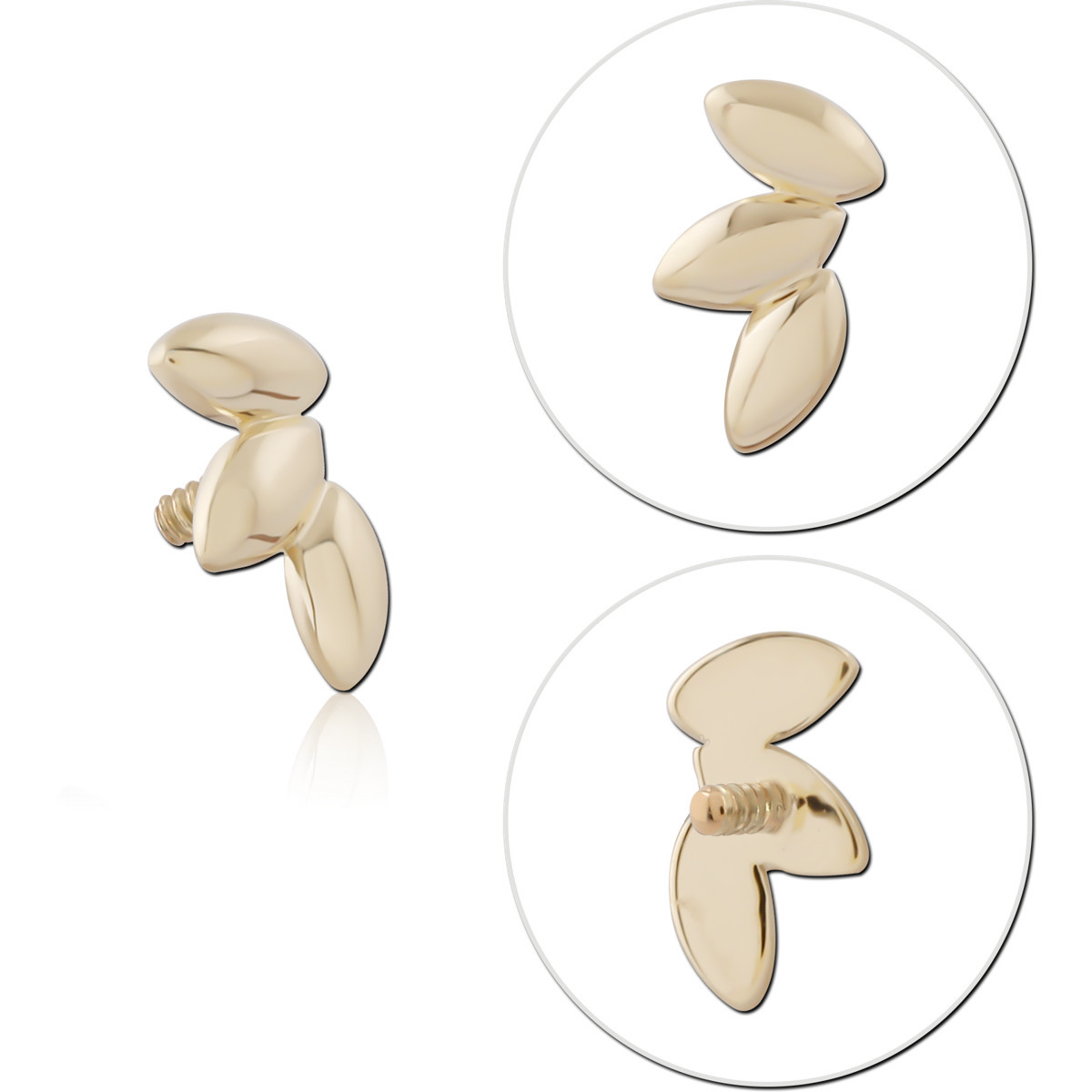 14K YELLOW GOLD INTERNAL THREADED ATTACHMENT TRIPLE MARQUISE LEAF CLUSTER LEFT FACING