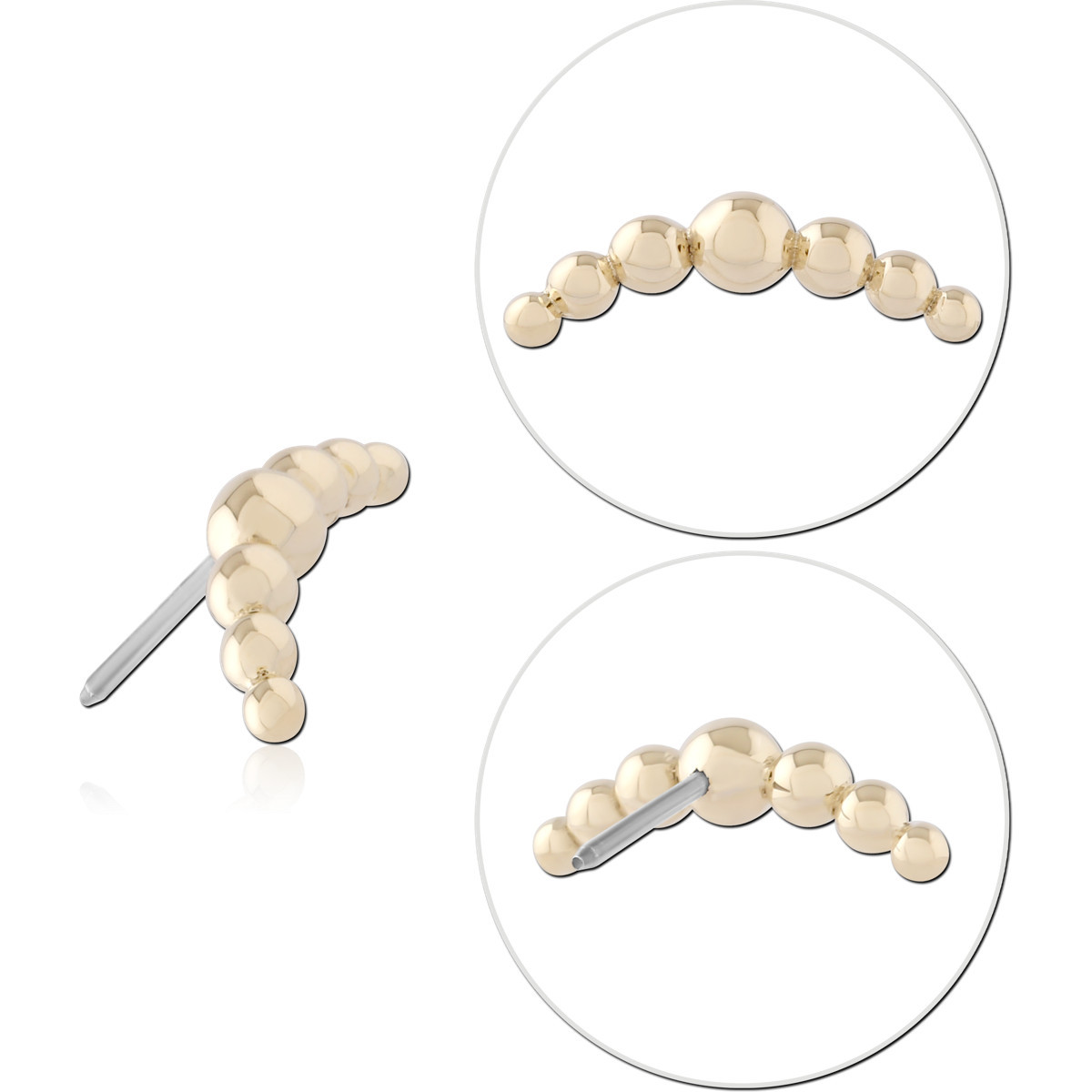 14K YELLOW GOLD INTERNAL THREADED ATTACHMENT GRADUATED BEADED CURVE ROW