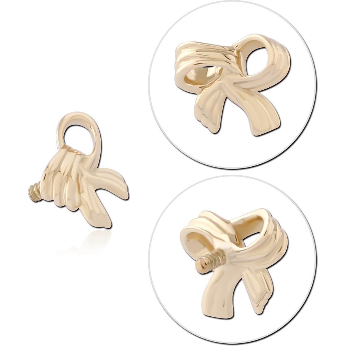 14K YELLOW GOLD INTERNAL THREADED TOP RIBBON BOW KNOT DESIGN