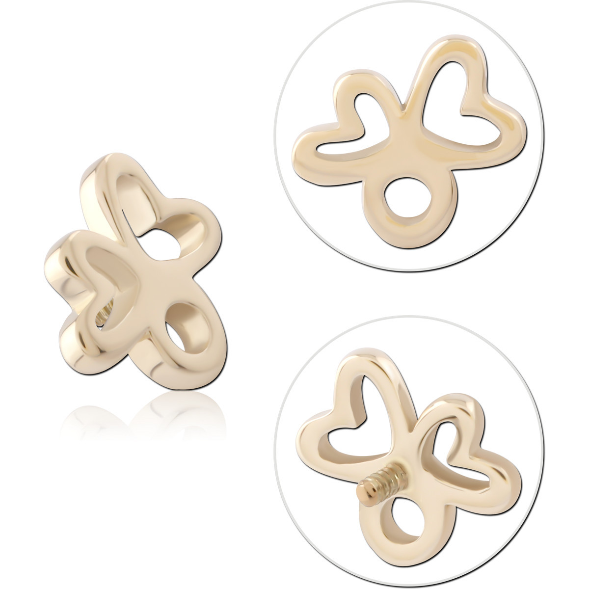 14K YELLOW GOLD INTERNAL THREADED ATTACHMENT OPEN BUTTERFLY OUTLINE DESIGN