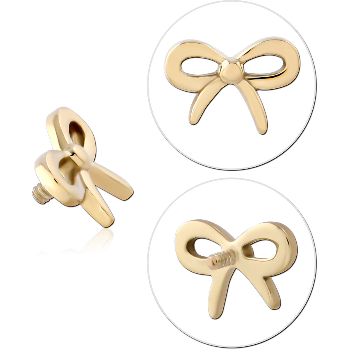 14K YELLOW GOLD INTERNAL THREADED TOP OPEN BOW KNOT DESIGN