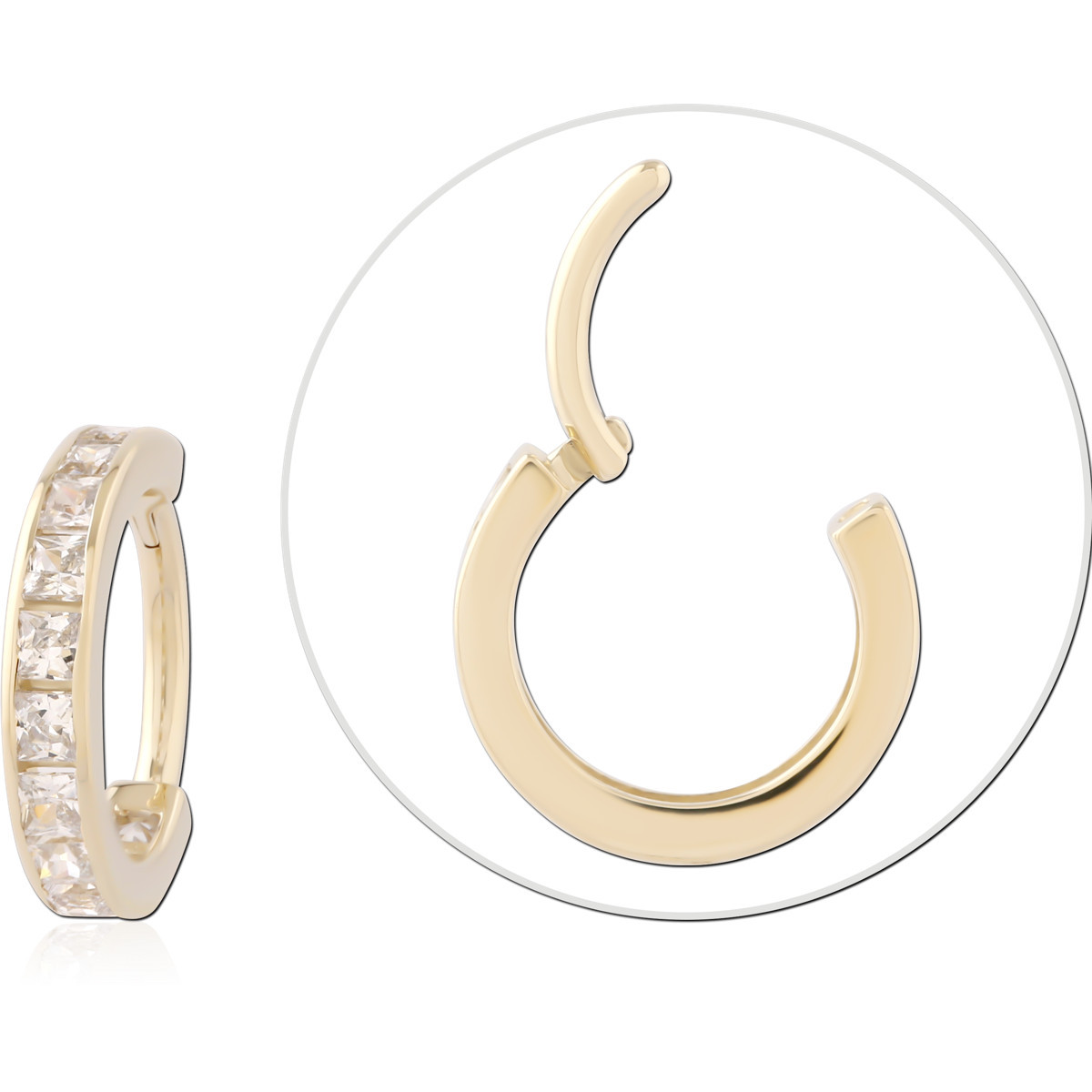 14K YELLOW GOLD HINGED SEGMENT RING CHANNEL SET SQUARE GEMS FRONT FACING