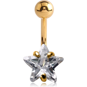 14K GOLD STAR PRONG SET 10MM CZ NAVEL BANANA WITH HOLLOW TOP BALL