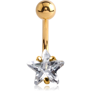 14K GOLD STAR PRONG SET 8MM CZ NAVEL BANANA WITH HOLLOW TOP BALL