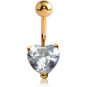 14K GOLD HEART PRONG SET 6MM CZ NAVEL BANANA WITH HOLLOW TOP BALL