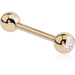 14K GOLD JEWELLED BARBELL WITH ONE HOLLOW BALL